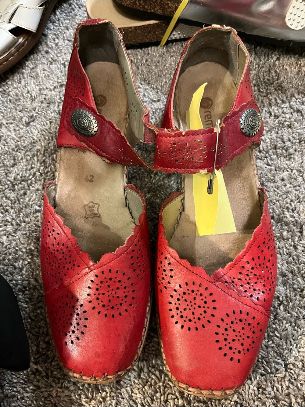 Remonte Red Perforated Leather Mary Jane Clogs